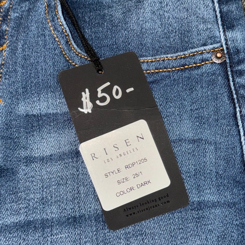 NWT Risen Los Angeles High Rise Straight Leg Jeans Button Fly Raw Hem Size 1 - Picture 8 of 11